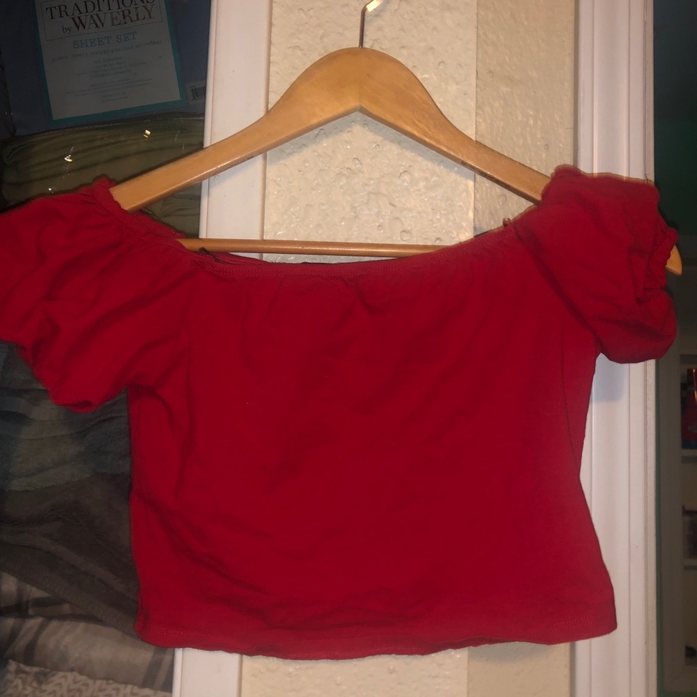 red cropped top